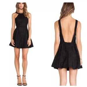 Keepsake Take it All Black Lace Halter Sleeveless Mini Dress Open Back Small